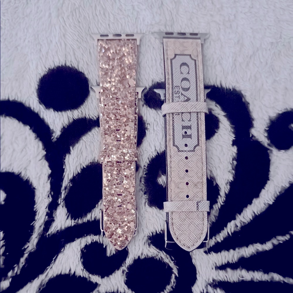 Rose Gold Glitter & Stamped Leather Smartwatch traditional Strap! 42mm New